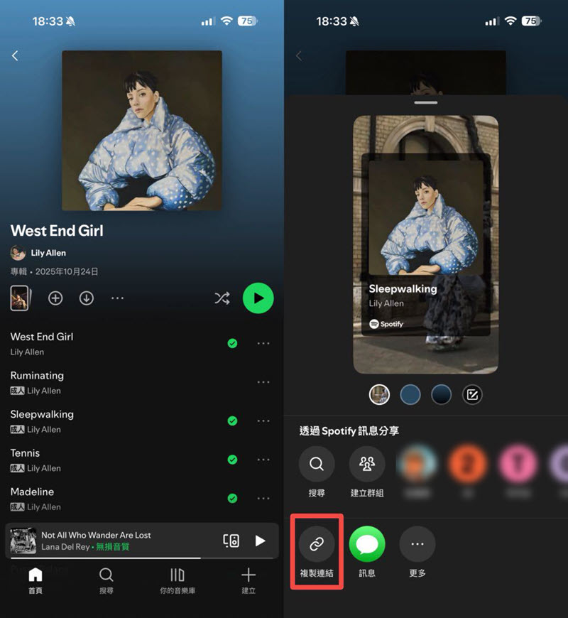手機 Spotify 複製播放清單連結