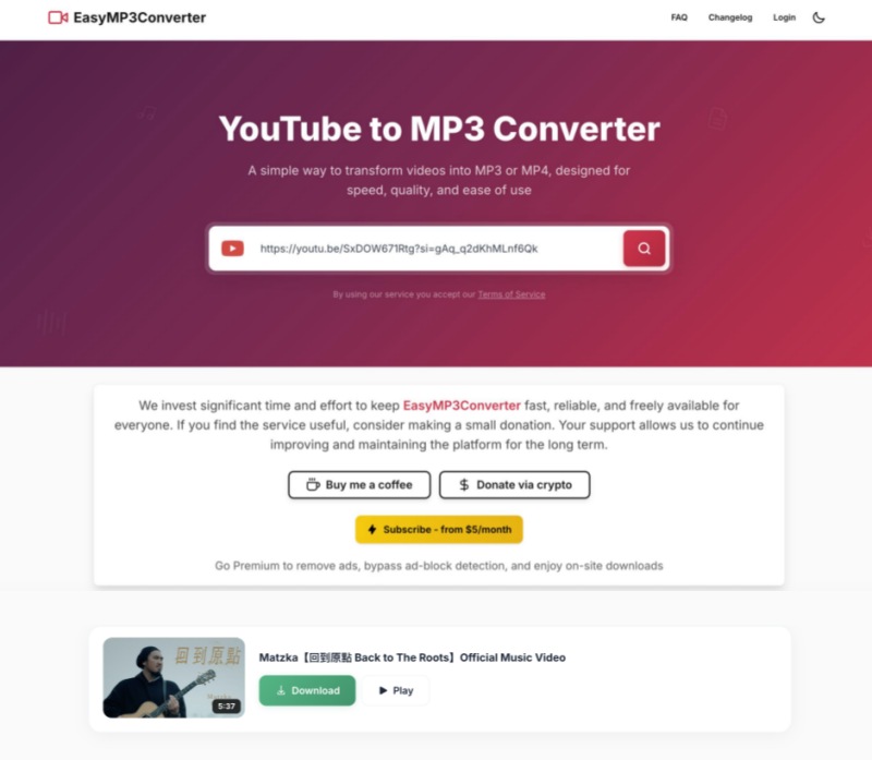 EasyMP3 YouTube 轉換 MP3 線上網站