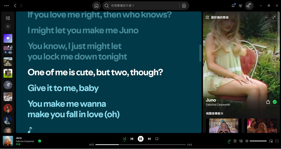 Spotify 歌詞顯示介面