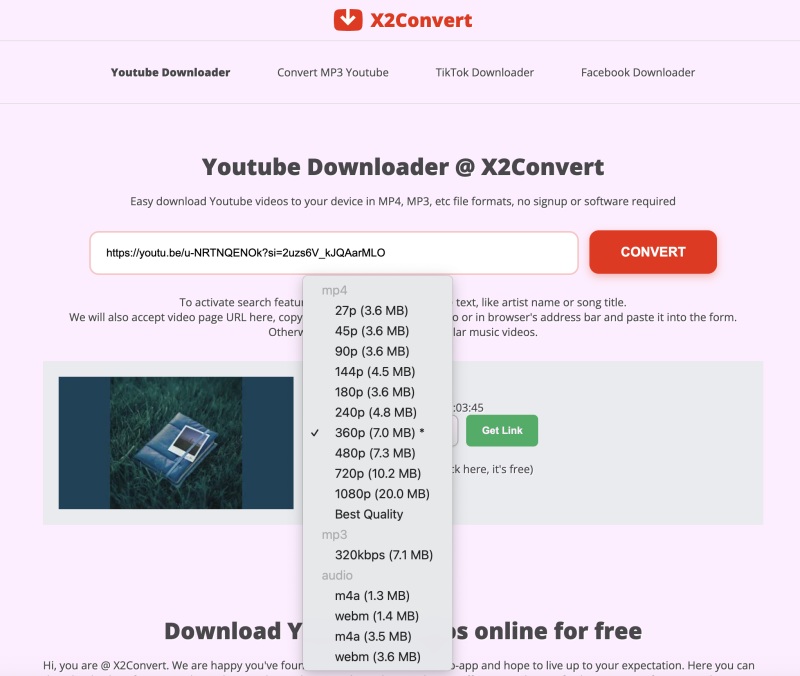 X2Convert 設定 YouTube 下載質量