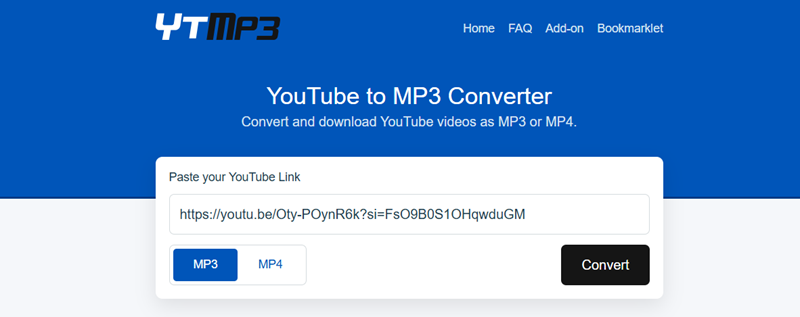 YTMP3 貼上 YouTube 影片連結